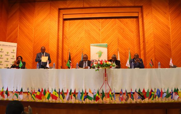 PAUSTI-Director-Prof.-Magoma-addresses-the-students-during-orientation.-Listening-on-from-left-is-Dr.-Jane-Ngethe-Prof.-Robert-Kinya-Mr.-James-Kiburi-and-Mr.-Evan-Atambo-scaled PAUSTI Admits 132 Graduate Students